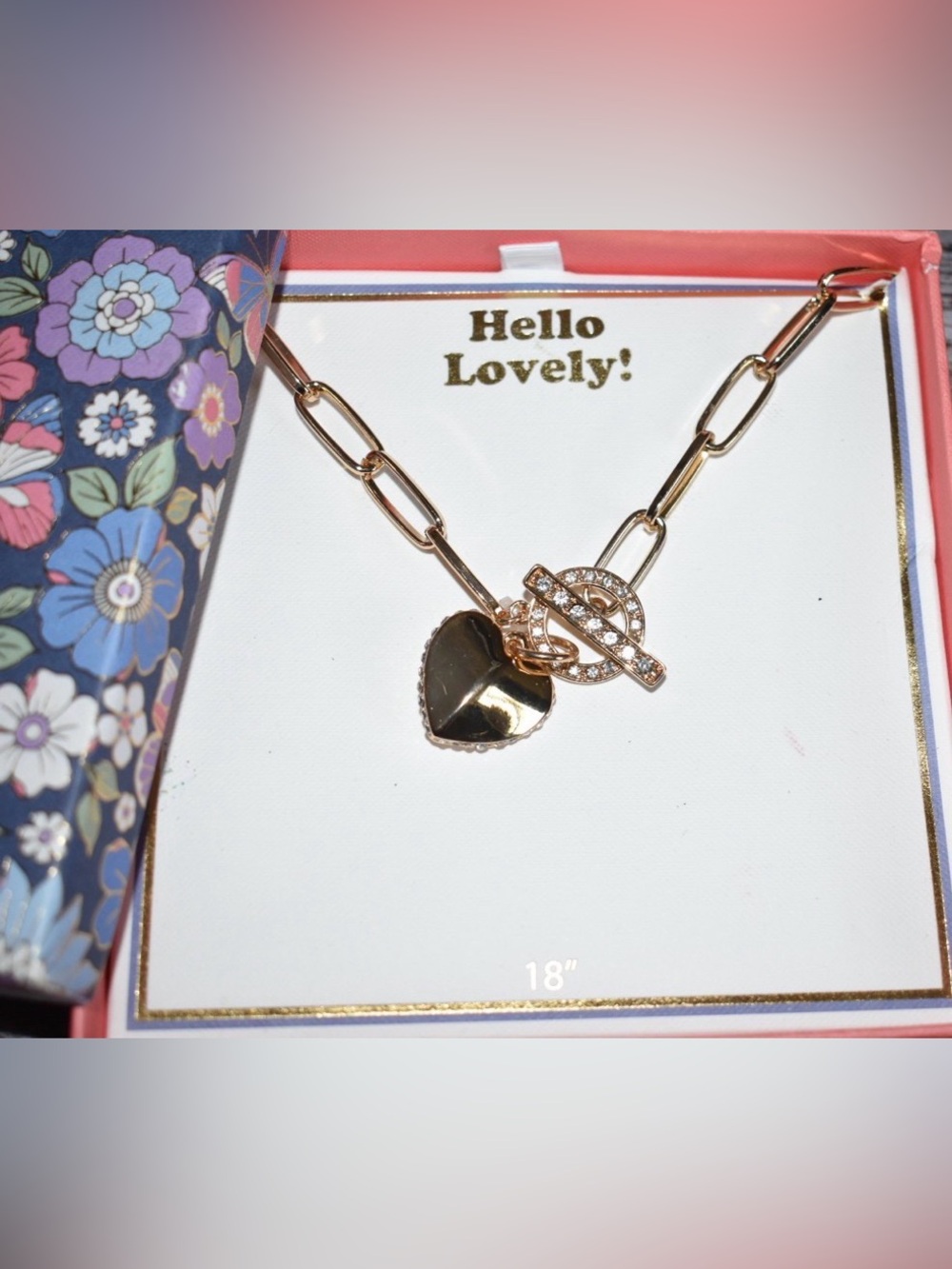 Bella Jack Gold Tone 18"  Heart Toggle Necklace in Box